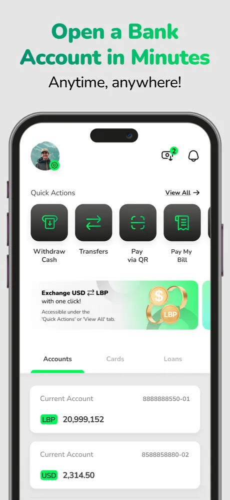 neo by Bank Audi — open account dashboard